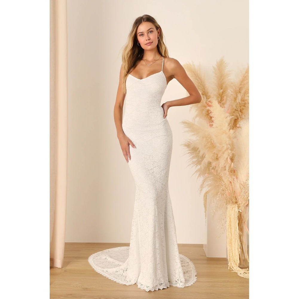 Lulus NWOT Perfectly Beloved White Lace Sleeveless Lace-Up Maxi Dress - Large
